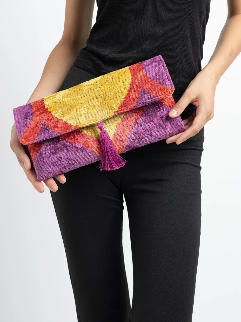 Handcrafted Purple Tassel Foldover Clutch